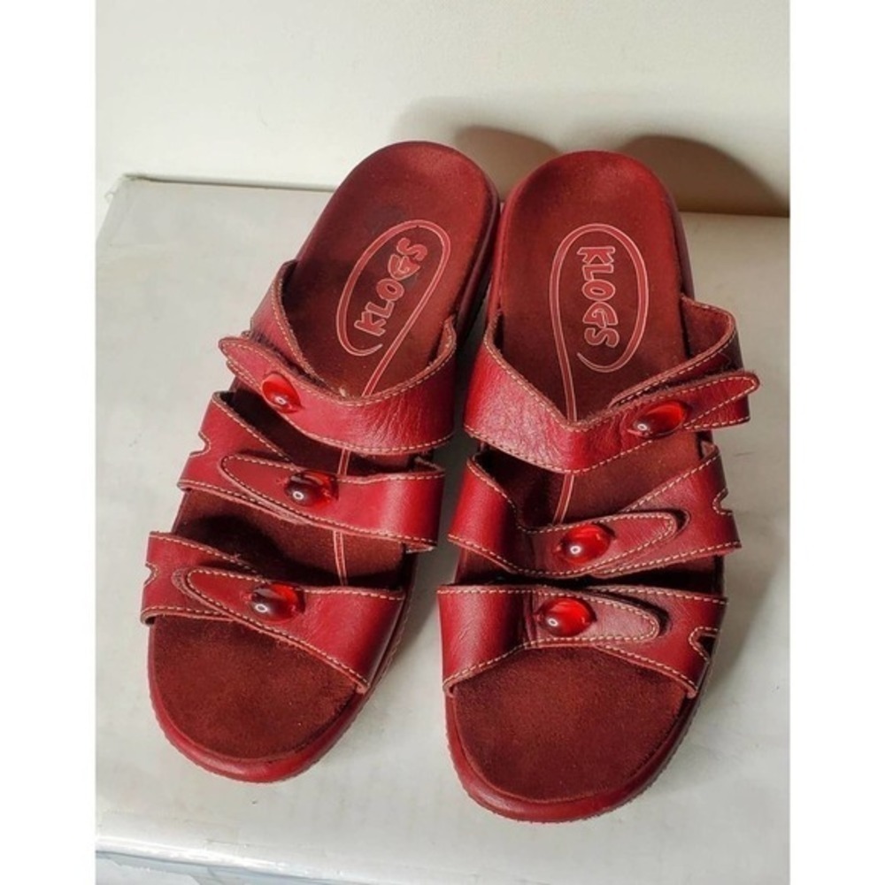 KLOGS RED w jewels accent 7M slippers leather. Boho. Comfy. Granny Vibe #0423‎